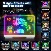 Geokay 16" Rechargeable LED Drawing Board with 9-Color Light Effects | Birthday & Christmas Gift Idea for Girls/Boys/Kids/Teens, Doodle Neon Glow Pad with Built-in Stand Tracing Book & 7 Markers