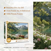 PQIKTUV Spring Mountain Lake Puzzles for Adults 1000 Pieces | Wooden Boat Landscape Jigsaw Puzzle, Nature Scenery 1000 Pieces Puzzles for Adults, Wall Decor, 27.56x19.7 Inch