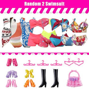 30 Pieces Doll Clothes and Accessories for 11.5 Inch Girl Dolls Including Random 5 Tops, 5 Pants, Random 3 Dresses, Random 3 Fashionable Dresses, Random 2 Swimwear, 6 Pairs of Shoes, 1 Bag, 5 Hangers