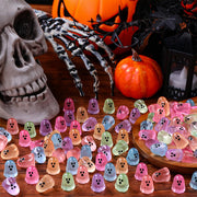 DULEFUN 100pcs Halloween Mini Ghosts Figures, Luminous Small Little Resin Ghost Figurines to Hide Glow in The Dark Tiny Statue for Halloween Party Favors Dollhouse Decorations Toys