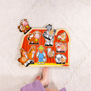 Melissa & Doug Farm Animals Jumbo Knob Wooden Peg Puzzle | 8 Jumbo Peg Pieces, Wooden Board, Farm Animal Matching, Shape Recognition, Montessori Inspired Toddler Toys for Kids, Ages 1+