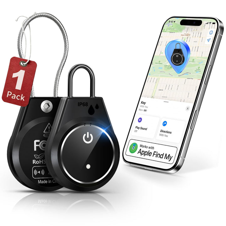 Air Tracker Tags-1 Pack (iOS Only), [Apple MFi Certified] Key Finder | 5-Year Replaceable Battery, Bluetooth Key Tracker for Apple Find My, Anti-Theft Steel Cable, IP68 Waterproof, Family Sharing