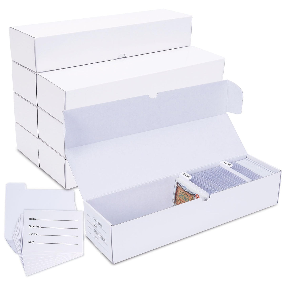 Trading Card Storage Box, 8-Pack 1000 Count Cardboard TCG & Sport Card Box | Trading Card Storage with Divider and Labels, Card Organizer Box for MTG, Magic, Football, Basketball, Game Card Collections