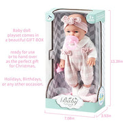 Enjoyin 12'' Baby Doll in Gift Box with Pink Cloths, Pacifier, 13''x13'' Microfabric Blanket, and Feeding Bottle. Gift Idea for Kids
