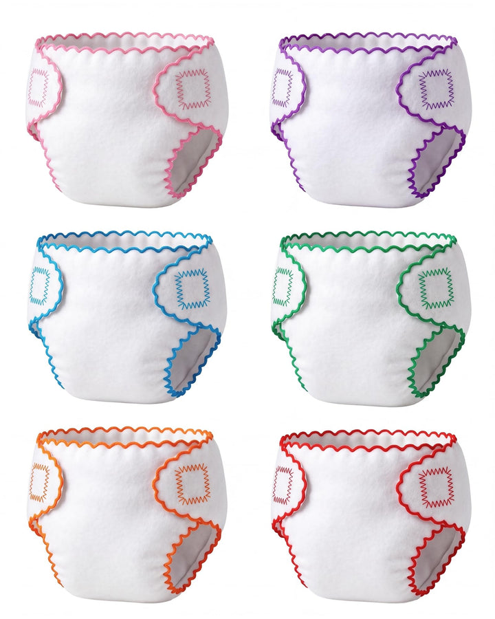 BABESIDE Baby Doll Diapers, 6 Reusable Diapers for 12-15 Inch Baby Dolls | Washable Baby Doll Accessories for Diaper Changing Pretend Play, Doll Diaper Set for Ages 3+