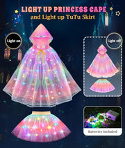 Princess Dress Up for Girls, Unicorn Light up Princess Cape Princess Dress | Costume Crown Gift for Girls 3 4 5 6 DOLNOW