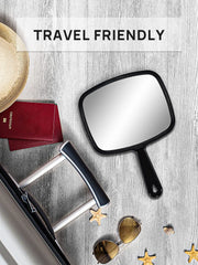 OMIRO 9.3" L x 6.6" W Hand Mirror, Square Black Handheld Mirror with Handle | Salon Mirror Hand Held, Hangable, Travel Mirror for Men Women, Distortion-Free Reflection, for Shaving and Makeup