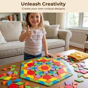 LovesTown 209 PCS Shapes Wooden Pattern Blocks for Kids | Geometric with Activity Cards, Storage Bag, Educational Tangram Puzzles, Great Learning Gift