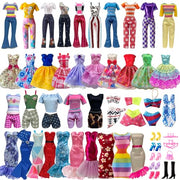 30 Pieces Doll Clothes and Accessories for 11.5 Inch Girl Dolls Including Random 5 Tops, 5 Pants, Random 3 Dresses, Random 3 Fashionable Dresses, Random 2 Swimwear, 6 Pairs of Shoes, 1 Bag, 5 Hangers