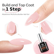 modelones Builder Nail Gel,No Top Coat Needed Builder for Nails Nude | C-Curve Sculpting, Glossy Jelly Finish Cover Nude Pink, No-Wipe, 9-in-One LED Lamp Cured Color Gel Polish for Quick Diy Salon