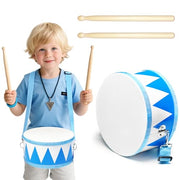 Kids Drum Set,8" Wooden Drum Toys with Adjustable Strap and 2 Drumsticks,Sensory Musical Instrument for Toddler Boys & Girls,Party Gift(Blue)