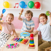 Childom Wooden Musical Instruments Set, Preschool Percussion Instrument Kit | Educational Music Learning Toy Set, Christmas Birthday Gift for Boys and Girls Ages 3 and Up, Includes Xylophone,Bells & Drum