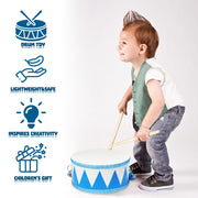 Kids Drum Set,8" Wooden Drum Toys with Adjustable Strap and 2 Drumsticks,Sensory Musical Instrument for Toddler Boys & Girls,Party Gift(Blue)