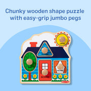 Melissa & Doug First Shapes Jumbo Knob Wooden Peg Puzzle | 6 Pieces, Wooden Board, 5 Extra-Thick Shape Pegs, Matching & Sorting Play, Montessori Inspired Toddler Toys for Kids, Ages 1+