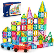 Ryoichi 138PCS Magnetic Tiles Set with 2 Cars for Kids Ages 3-9+ Years | STEM Educational Construction Building Blocks & Montessori Learning Toys