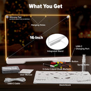 Geokay 16" Rechargeable LED Drawing Board with 9-Color Light Effects | Birthday & Christmas Gift Idea for Girls/Boys/Kids/Teens, Doodle Neon Glow Pad with Built-in Stand Tracing Book & 7 Markers
