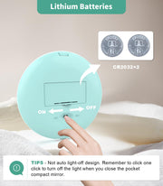 WOBSION 10X Magnification Compact Mirror with Light | 3.5-Inch 2-Sided Portable Travel Makeup Mirror for Purse and Handbag, Lighted Pocket Mirror, Cyan