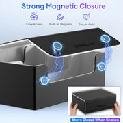 Mlikero Trading Card Storage Box, Bulk Card Storage for 1800+ Sleeved Cards, PU Leather Magnetic Closure Card Organizer with 10 Dividers & 3 Foam Stoppers, Fit for MTG, TCG and Sports Cards