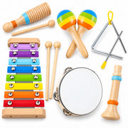 Montessori Wooden Musical Instruments Toys for Kids,Educational Drum Set for Kids with Xylophone & Maracas and More,Preschool Music Toys for Boys and Girls,Christmas Birthday Gift