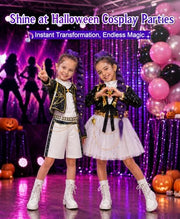Behufun Girls Halloween Costume, Pop Singer Costume, Top Pants with Purple Braid for Cosplay Birthday Party, 4-12 Years