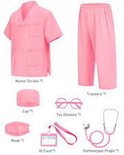 ICECUTE Doctor Scrubs for Kids,7 Pcs Scrubs Costume with Accessories 3-11Y