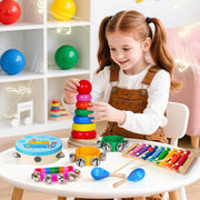 Childom Wooden Musical Instruments Set, Preschool Percussion Instrument Kit | Educational Music Learning Toy Set, Christmas Birthday Gift for Boys and Girls Ages 3 and Up, Includes Xylophone,Bells & Drum