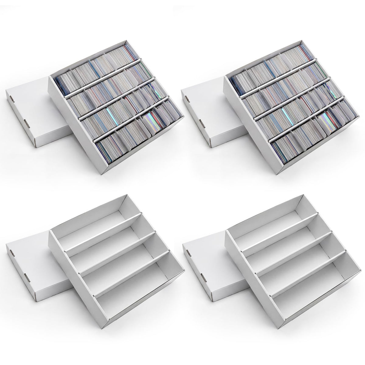 RLAVBL 4 Pack Trading Card Storage Box, 3600 Count Cardboard Card Boxes | 64 Dividers for Sports, MTG, TCG, Toploader, 4 Row