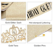 COCIDE Birthday Decorations for Women Sash and Tiara Crown for Party Gold | Happy Birthday Crowns for Adult Women, Party Decor Kit, Rhinestone Headband, Glitter Crystal Hair Accessories, Cake Topper
