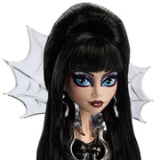 Monster High Skullector Elvira, Mistress of the Dark Doll | Elvira Collectible in Black Faux Leather Dress with Silvery Batwing Cape and Premium Accessories, Doll Stand