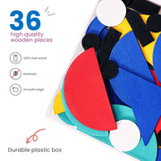 LiKee Wooden Shape Puzzle, 36 Blocks & 60 Cards, Montessori Toy for Kids 3+ | open-end