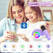 goopow Mini Karaoke Machine Speaker for Kids Adults, Portable Bluetooth Microphone Song Toys with LED Light, Best Chritmas Birthday Festival Gift for 3 4 5 6 7 8+ Year Old Girls Boys (Purple-2MIC)
