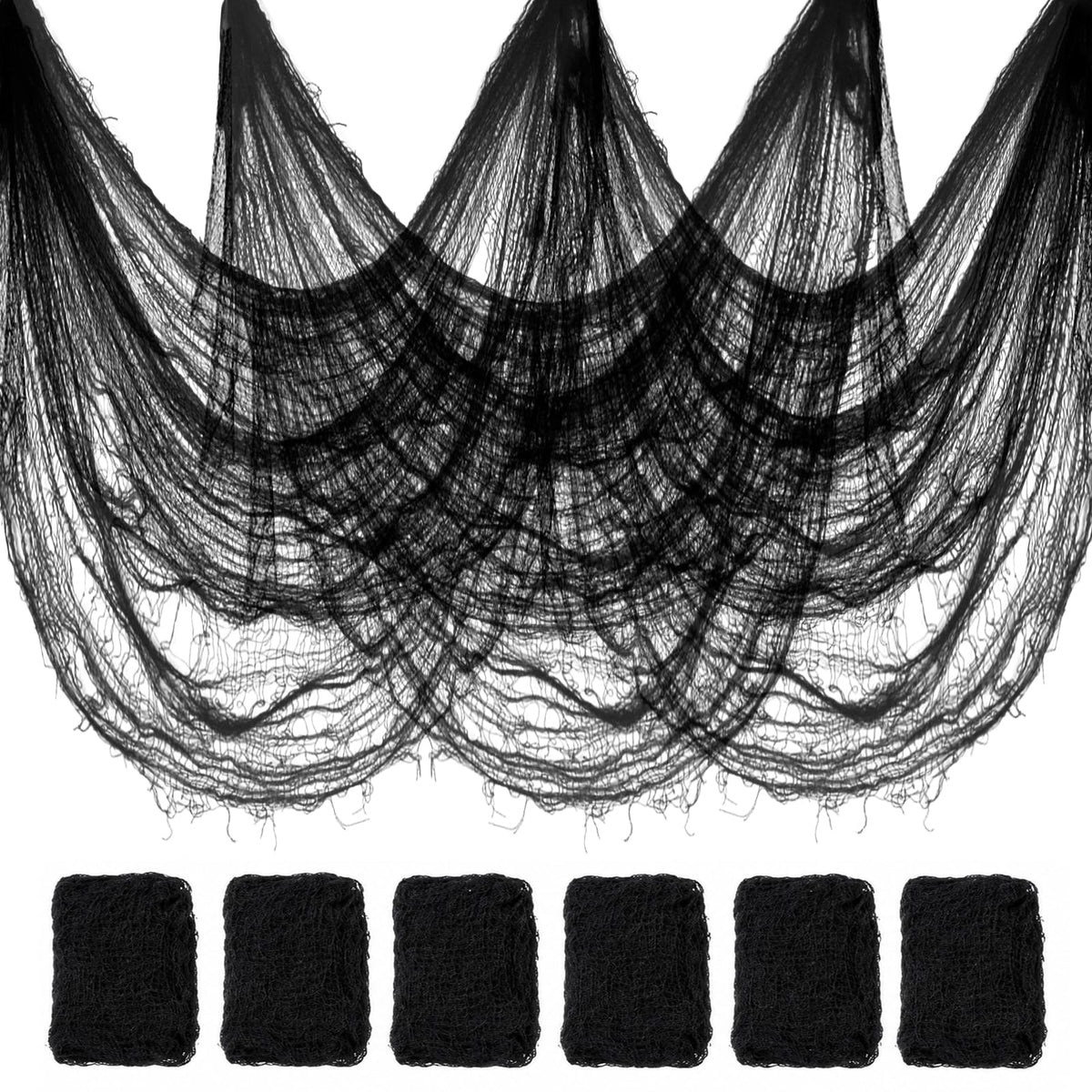 Halatool 6 Pcs Creepy Cloth, 30 x 72 Inch Black Cheesecloth Halloween Decor | Spooky Gauze Fabric Tapestry, Yard, Porch, Tree Branches, Haunted House, Stair Railing, Backdrop Indoor Outdoor Decor