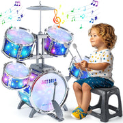 LinseyFun Upgraded Kids Drum Set for Toddlers 3-5, Light-up Jazz Drum Toy | Upgraded Kids Drum Set for Toddlers 3-5, Jazz Ages 4-6, Star Light up Musical Instrument Toy for Boys Girls 5-7 (All Plastic)