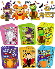 42 Sheets Halloween Party Favors Stickers for Kids, Halloween Crafts Treats | Make Your Own Face Stickers, Non Candy Halloween Goodie Bag Stuffers, Halloween Toys Gifts Activities Prizes for Kids Party