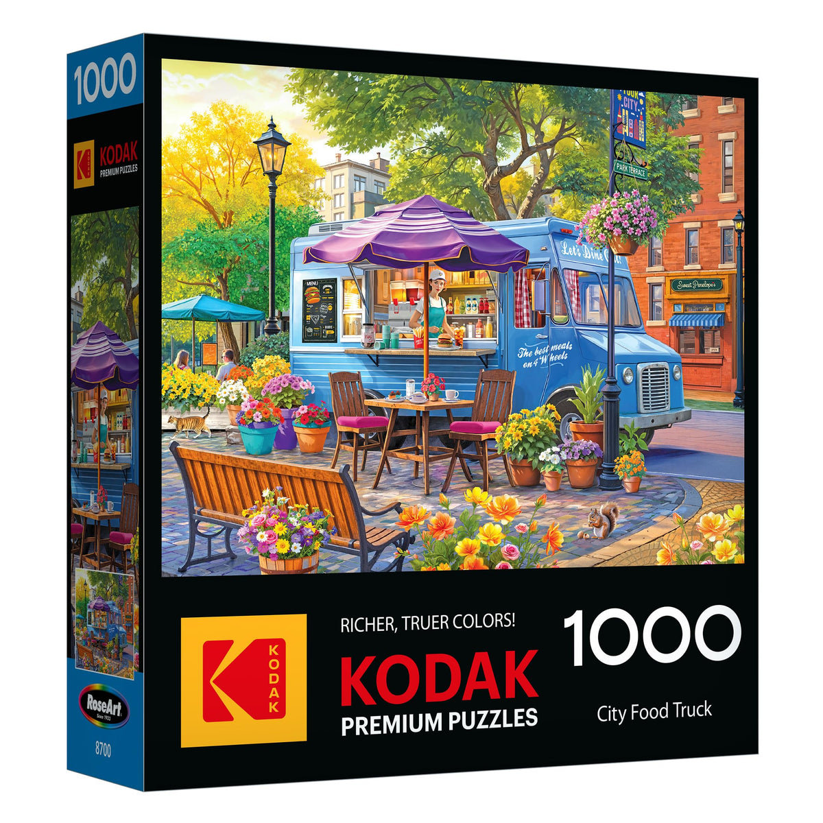 RoseArt Kodak Premium City Food Truck 1000 Piece Jigsaw Puzzle | 26.625" x 19.25" Finished Size, Fully Interlocking Pieces, Bonus Poster Included, Made in USA