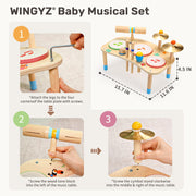 Wingyz Kids Drum Set, 11-in-1 Wooden Musical Instruments for Toddlers | Low-noise Montessori Music Toys with Drums, Cymbals, Maracas and Wrist Bells for Rhythm play,1st birthday gifts