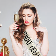 COCIDE Birthday Decorations for Women Sash and Tiara Crown for Party Gold | Happy Birthday Crowns for Adult Women, Party Decor Kit, Rhinestone Headband, Glitter Crystal Hair Accessories, Cake Topper
