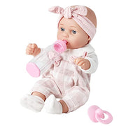 Enjoyin 12'' Baby Doll in Gift Box with Pink Cloths, Pacifier, 13''x13'' Microfabric Blanket, and Feeding Bottle. Gift Idea for Kids