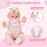 Dreamon Baby Doll Set 12" Baby Doll with Feeding & Caring Accessories, Pink | 11Pcs Doll Playsets with Carrier Bassinet Bed, Bedtime Pretend Play First Baby Doll Toy for 3 4 5 Year Old Girl Birthday Gift