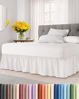 CGK Wrap Around Dust Ruffle Bed Skirt - Queen Size, 15" Inch, Antique White | Easy Fit Elastic Strap, Adjustable Pleated Bedskirt w/Brushed Fabric, Wrinkle & Fade Free, for Women, Men, Kids & Teens