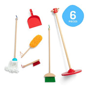 Melissa & Doug Dust Sweep Mop 6-Piece Wooden Cleaning Toy Set | 6 Pcs, Cleaning Pretend Play, Wooden Broom, Mop, Duster, Dustpan, Brush, Toy Storage Stand, Preschool Toys for Kids, Ages 3+