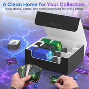 Mlikero Trading Card Storage Box, Bulk Card Storage for 1800+ Sleeved Cards, PU Leather Magnetic Closure Card Organizer with 10 Dividers & 3 Foam Stoppers, Fit for MTG, TCG and Sports Cards