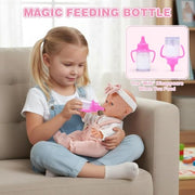 Dreamon Baby Doll Set 12" Baby Doll with Feeding & Caring Accessories, Pink | 11Pcs Doll Playsets with Carrier Bassinet Bed, Bedtime Pretend Play First Baby Doll Toy for 3 4 5 Year Old Girl Birthday Gift